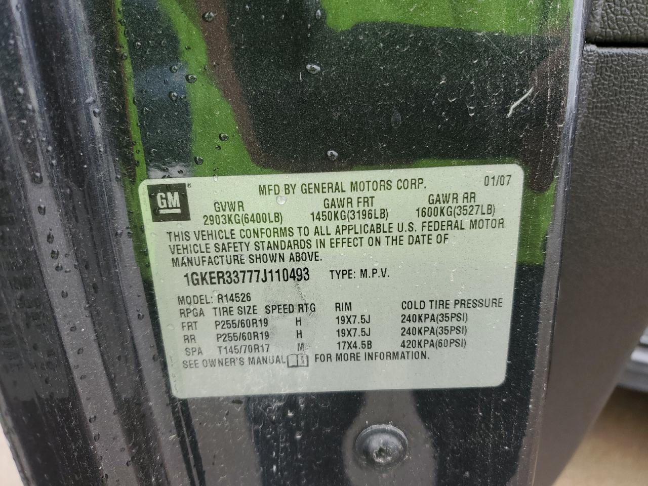 2007 GMC Acadia Slt-2 VIN: 1GKER33777J110493 Lot: 80829644