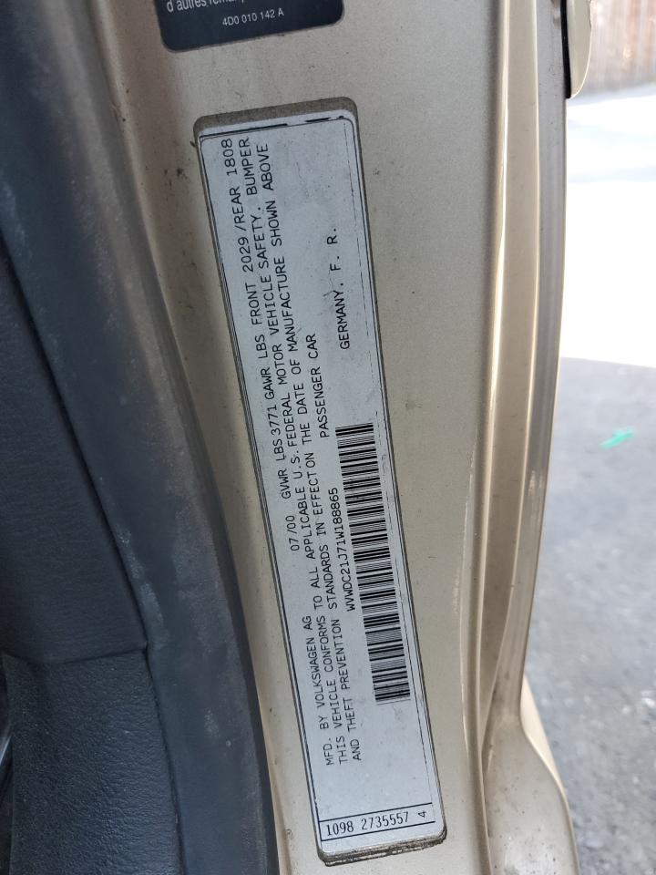 2001 Volkswagen Gti Gls VIN: WVWDC21J71W188865 Lot: 81372794