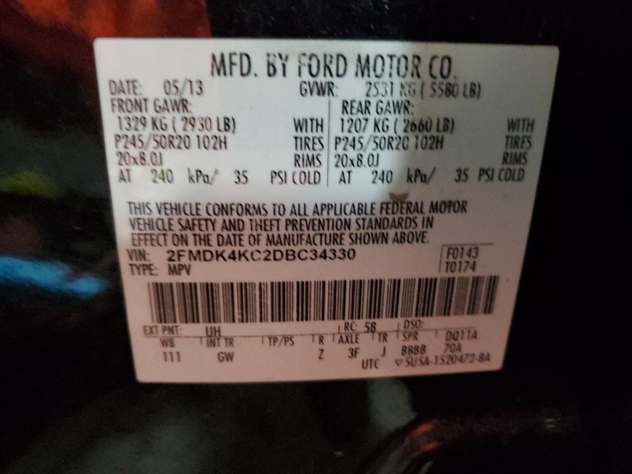 VIN 2FMDK4KC2DBC34330 2013 FORD EDGE no.13