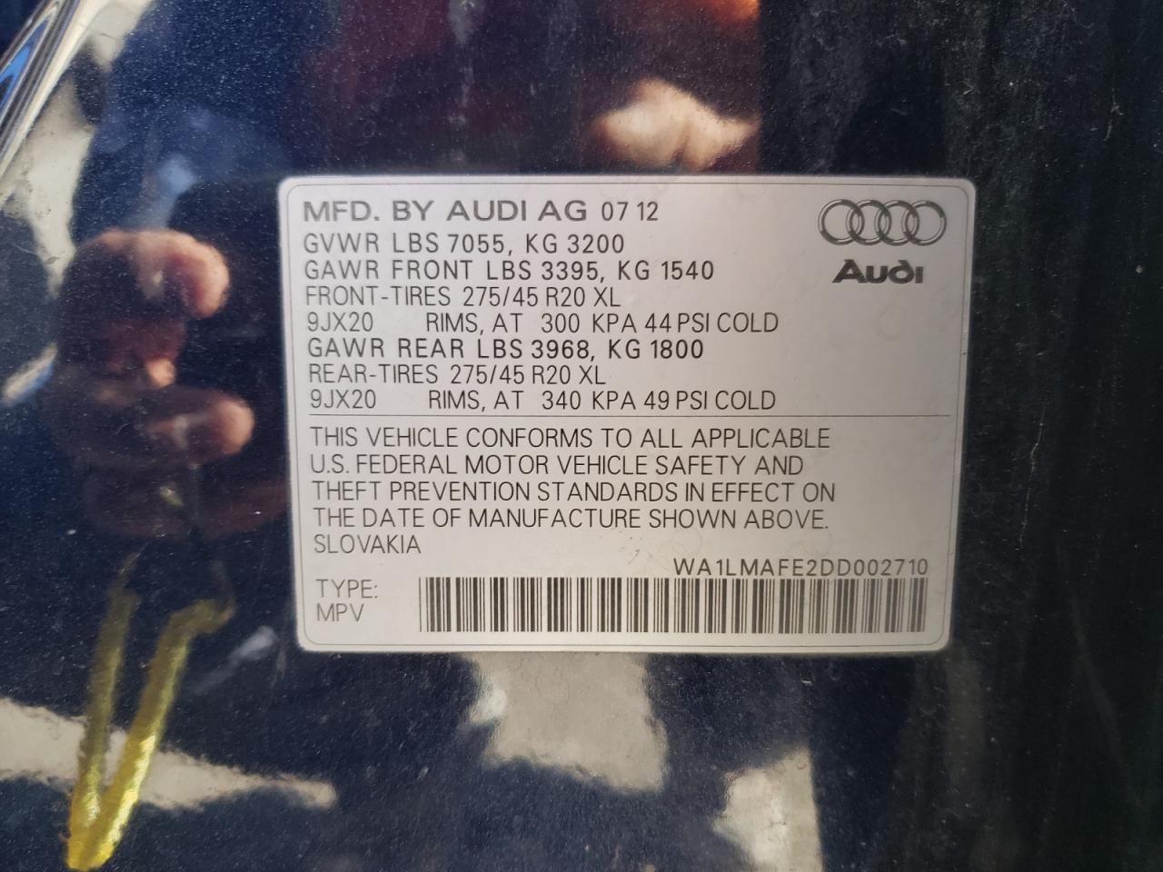 2013 Audi Q7 Premium Plus VIN: WA1LMAFE2DD002710 Lot: 81722654