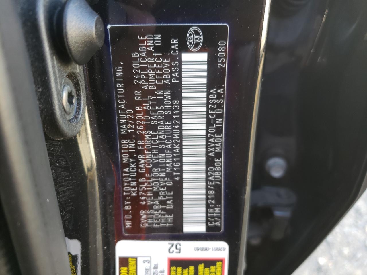 VIN 4T1G11AK2MU421438 2021 TOYOTA CAMRY no.13