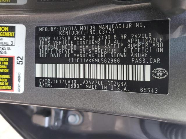 4T1F11AK9MU562986 Toyota Camry XLE 12