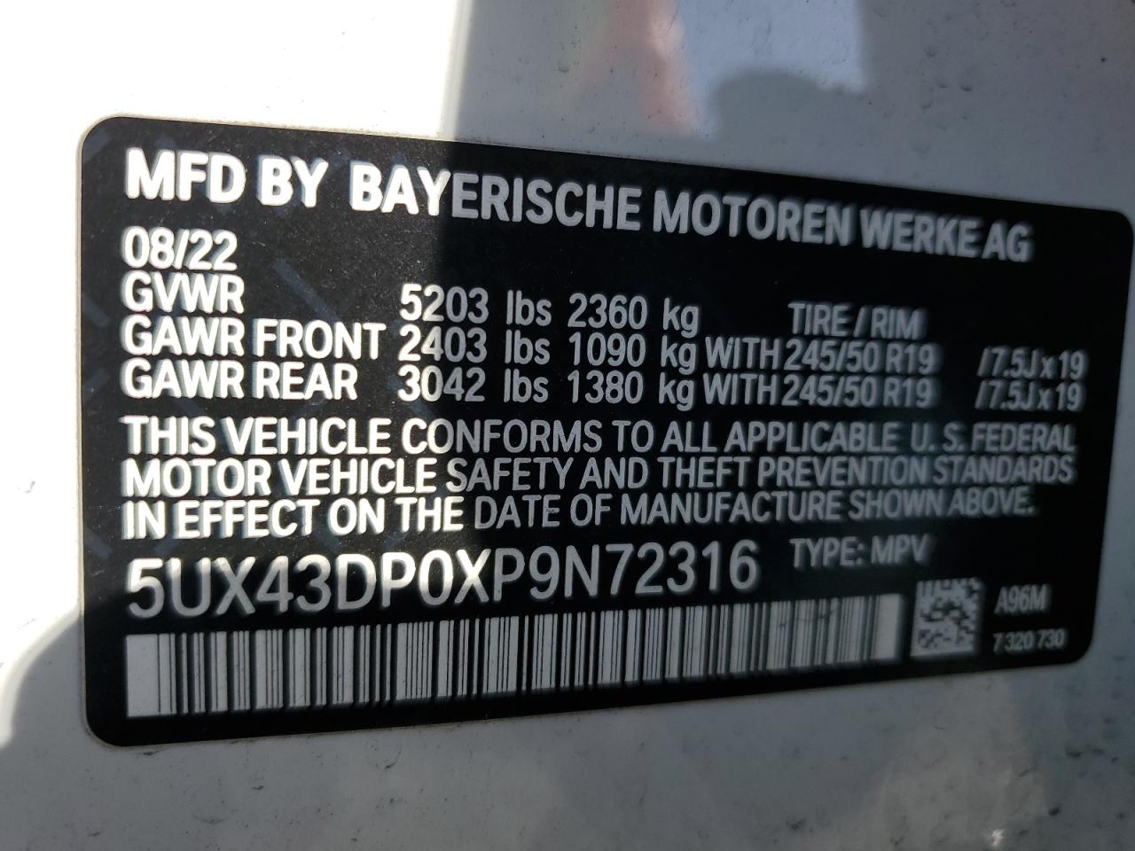 VIN 5UX43DP0XP9N72316 2023 BMW X3 no.13