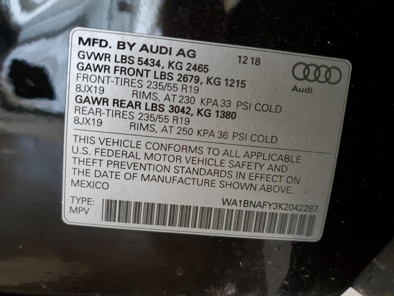 2019 Audi Q5 Premium Plus VIN: WA1BNAFY3K2042287 Lot: 79847964