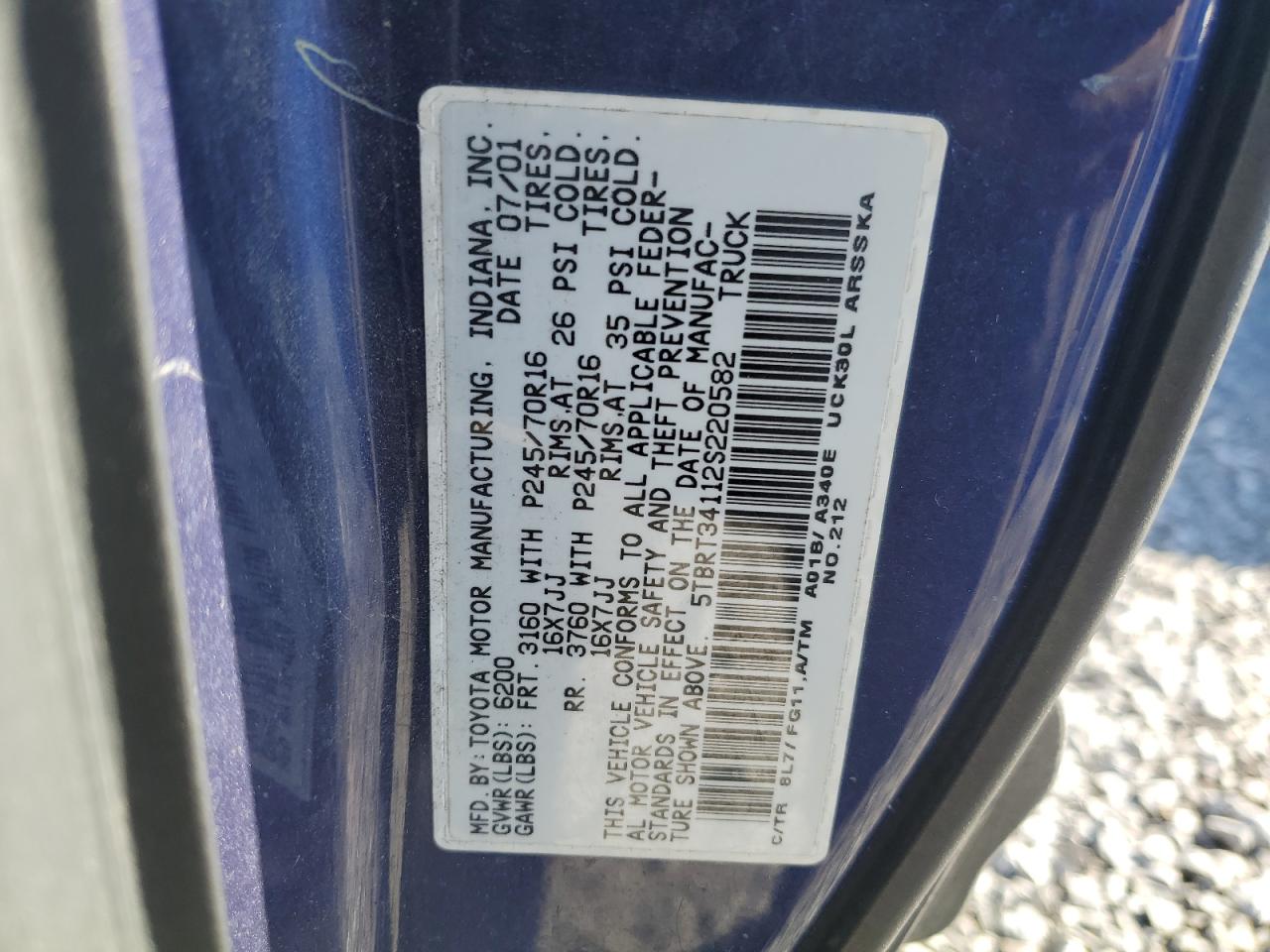 2002 Toyota Tundra Access Cab VIN: 5TBRT34112S220582 Lot: 82305534
