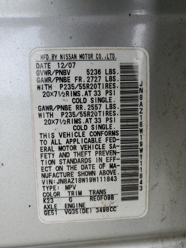 JN8AZ18W19W111843 2009 Nissan Murano S