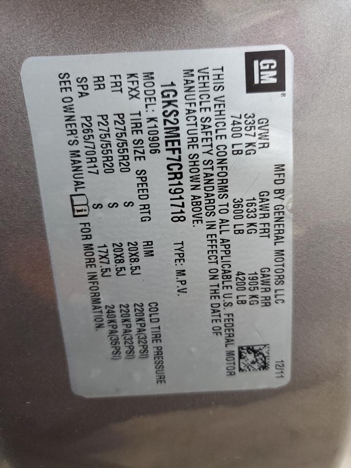 2012 GMC Yukon Xl Denali VIN: 1GKS2MEF7CR191718 Lot: 79338634