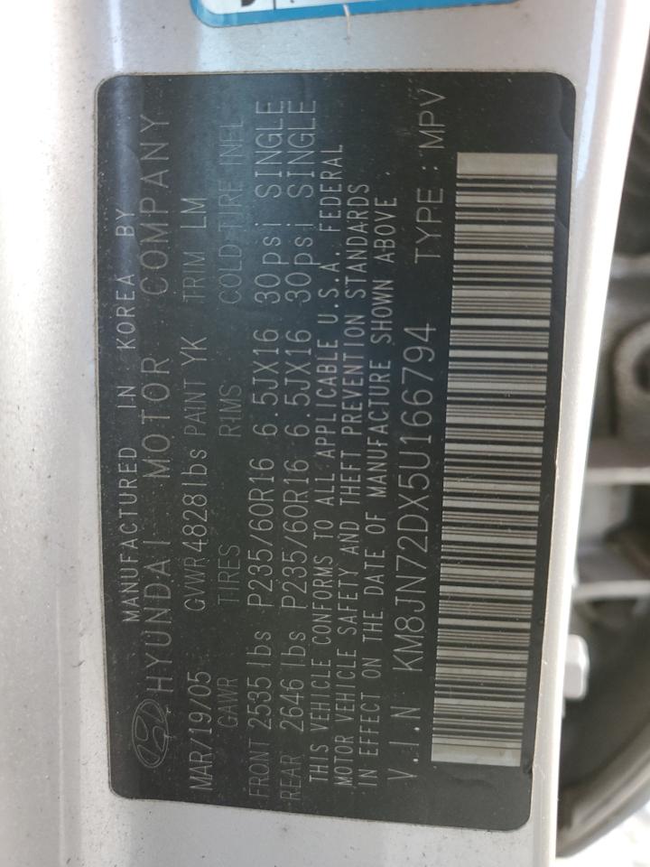 2005 Hyundai Tucson Gls VIN: KM8JN72DX5U166794 Lot: 78937104