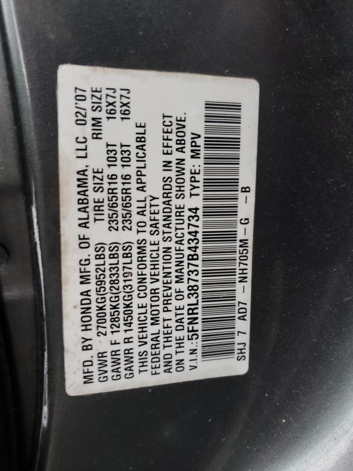 2007 Honda Odyssey Exl VIN: 5FNRL38737B434734 Lot: 82803994