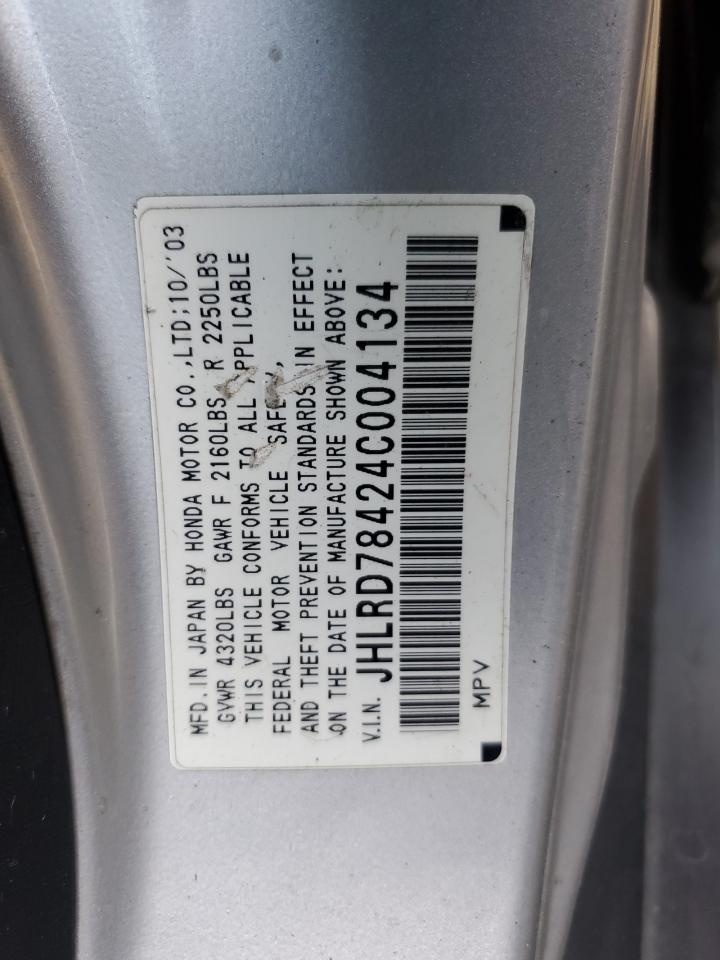 2004 Honda Cr-V Lx VIN: JHLRD78424C004134 Lot: 79344874