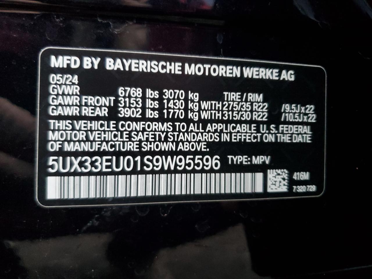 2025 BMW X5 M60I VIN: 5UX33EU01S9W95596 Lot: 81080514