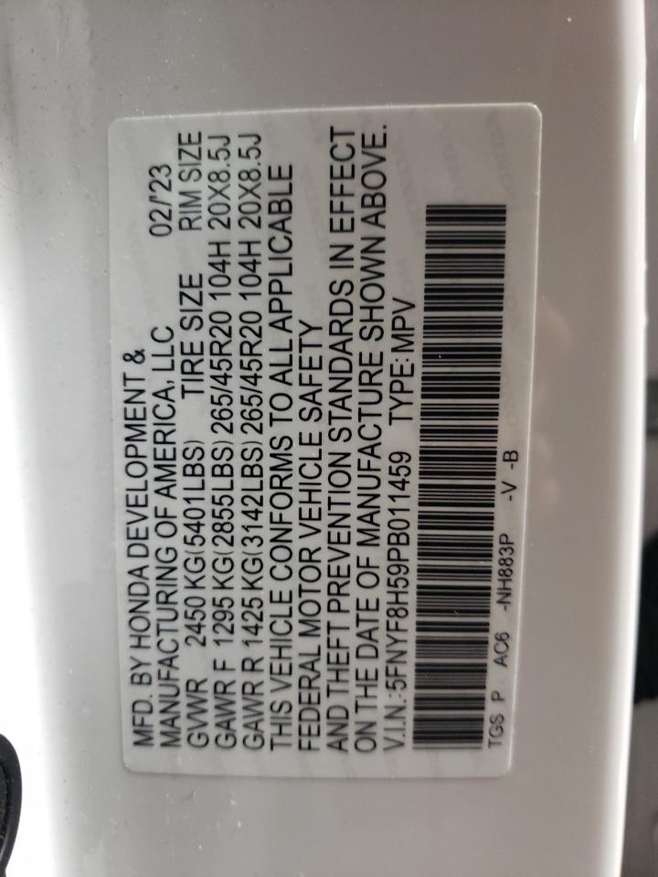 2023 Honda Passport Exl VIN: 5FNYF8H59PB011459 Lot: 80345424