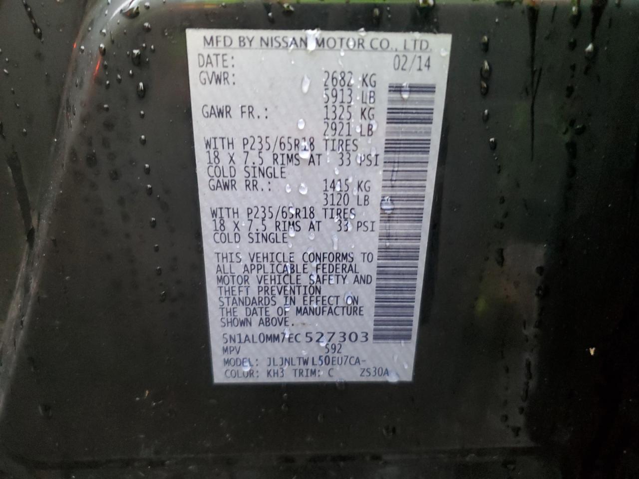 2014 Infiniti Qx60 VIN: 5N1AL0MM7EC527303 Lot: 82177244