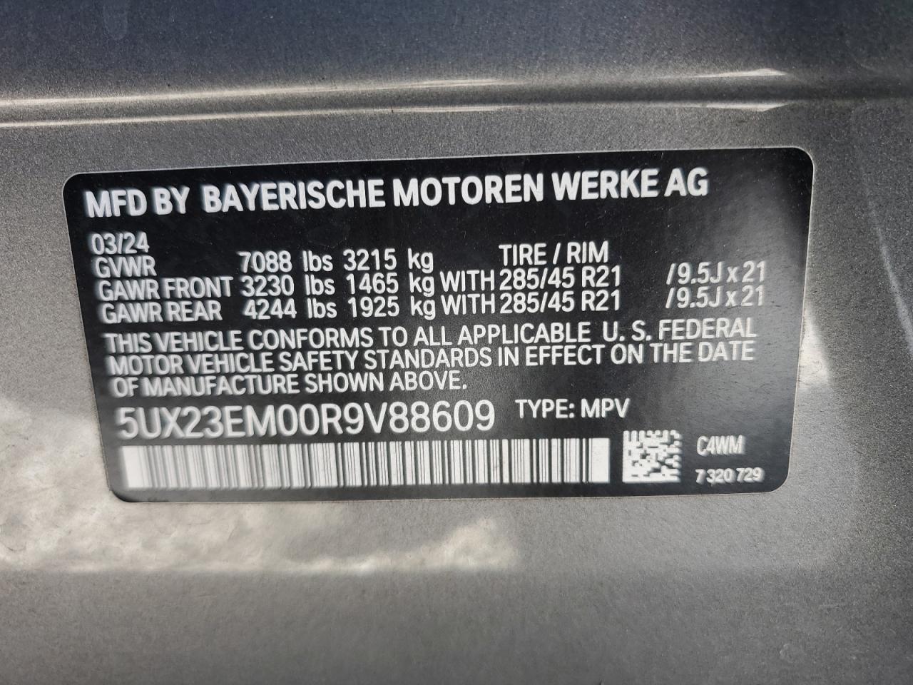 2024 BMW X7 xDrive40I VIN: 5UX23EM00R9V88609 Lot: 80548024