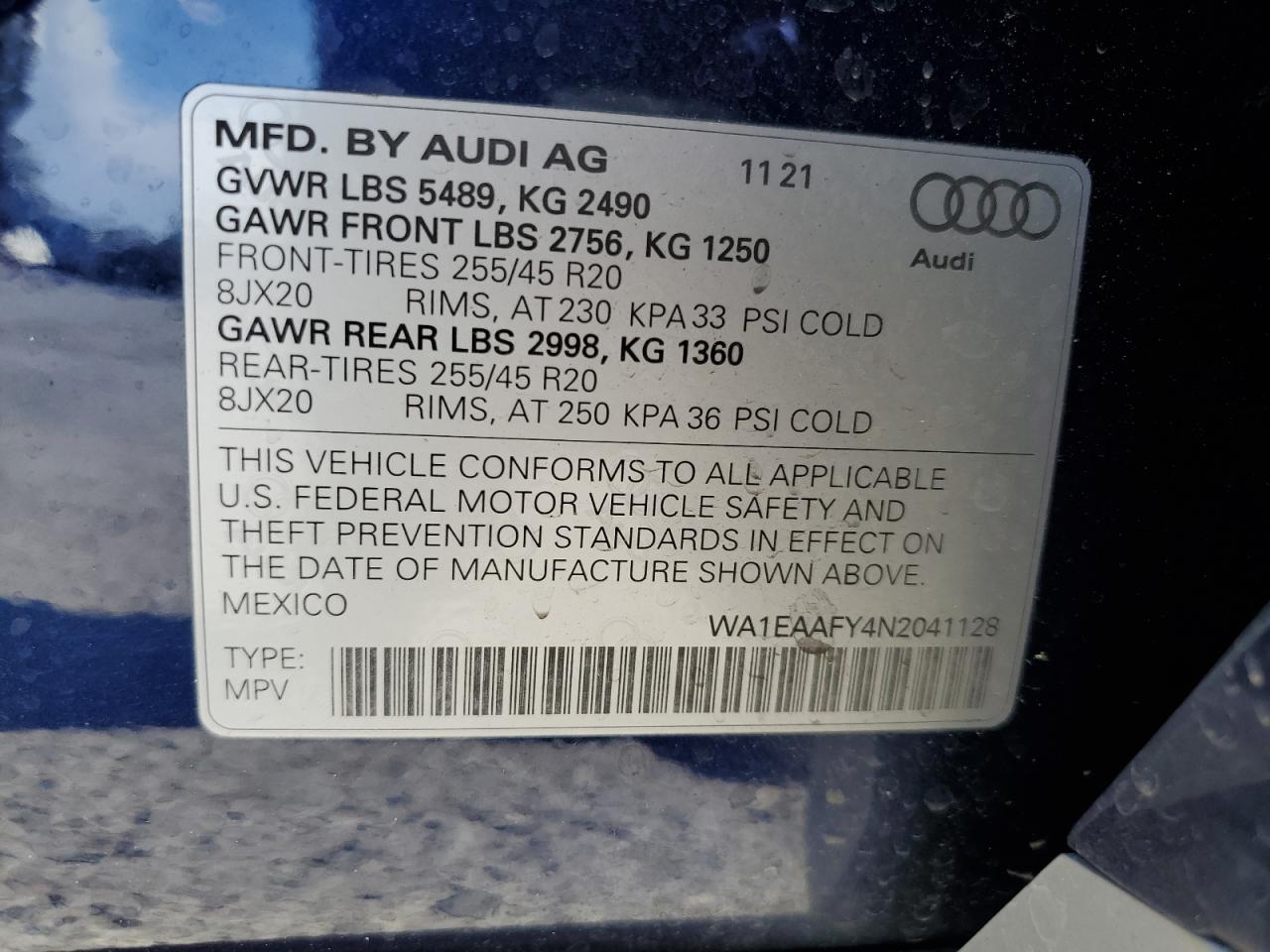 VIN WA1EAAFY4N2041128 2022 AUDI Q5 no.12