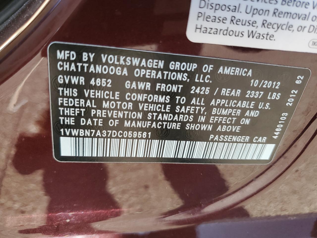 2013 Volkswagen Passat Se VIN: 1VWBN7A37DC059561 Lot: 81714414