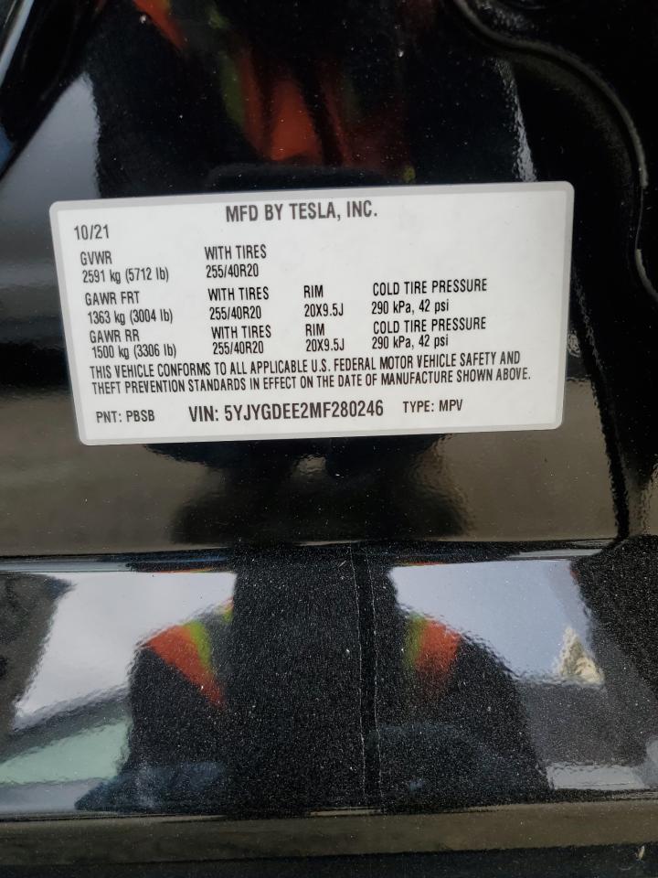 2021 Tesla Model Y VIN: 5YJYGDEE2MF280246 Lot: 79878494