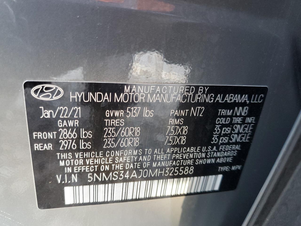 2021 Hyundai Santa Fe Sel VIN: 5NMS34AJ0MH325588 Lot: 79509364