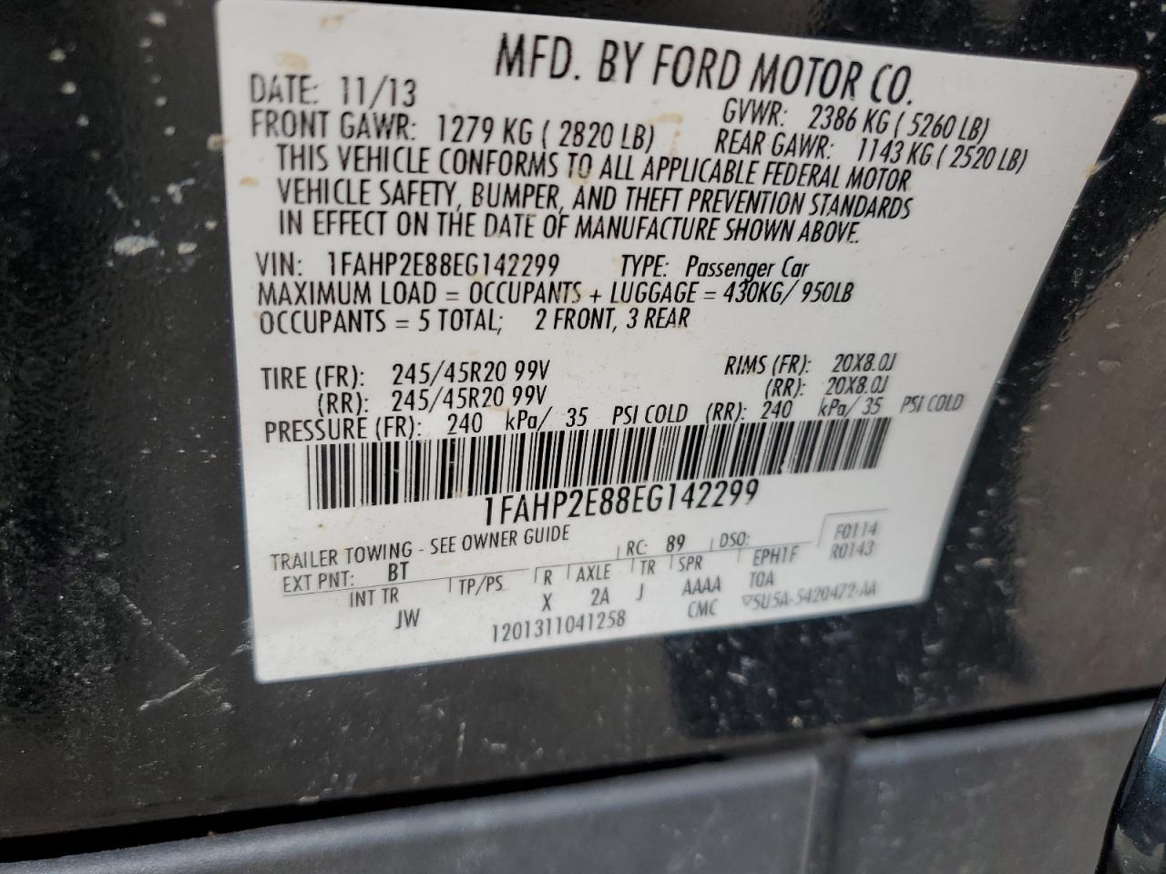 2014 Ford Taurus Sel VIN: 1FAHP2E88EG142299 Lot: 78615244