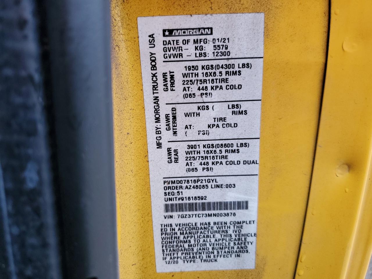 2021 GMC Savana Cutaway G3500 VIN: 7GZ37TC73MN003876 Lot: 94549935