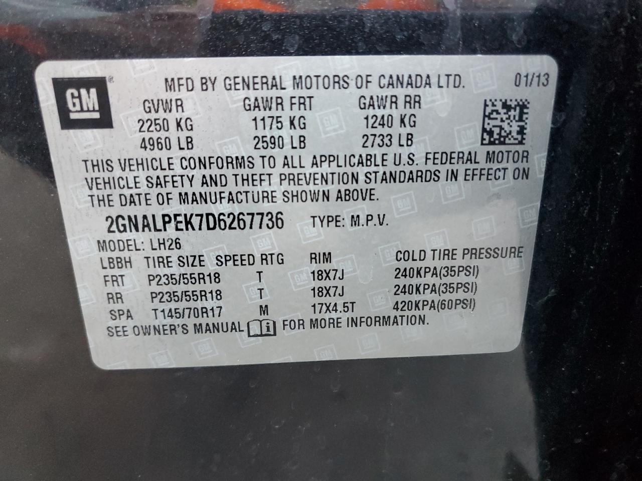 VIN 2GNALPEK7D6267736 2013 CHEVROLET EQUINOX no.12