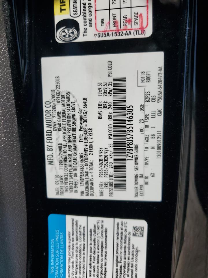 2011 Ford Mustang Shelby Gt500 VIN: 1ZVBP8JS7B5146305 Lot: 80855744