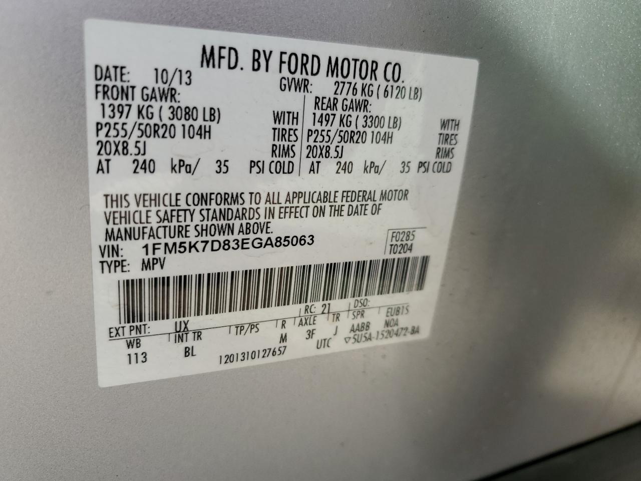 VIN 1FM5K7D83EGA85063 2014 FORD EXPLORER no.13