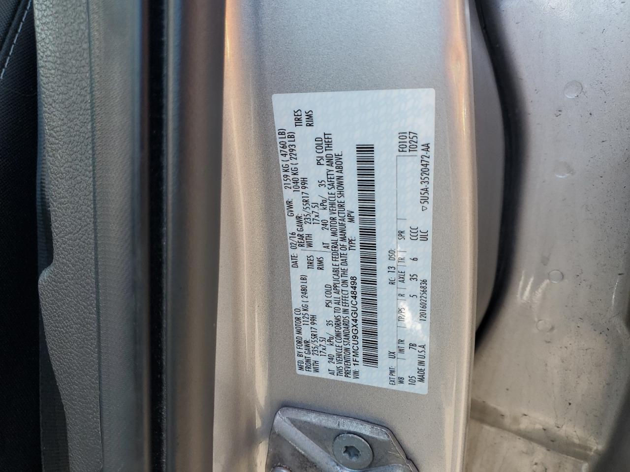 1FMCU9GX4GUC48498 2016 Ford Escape Se