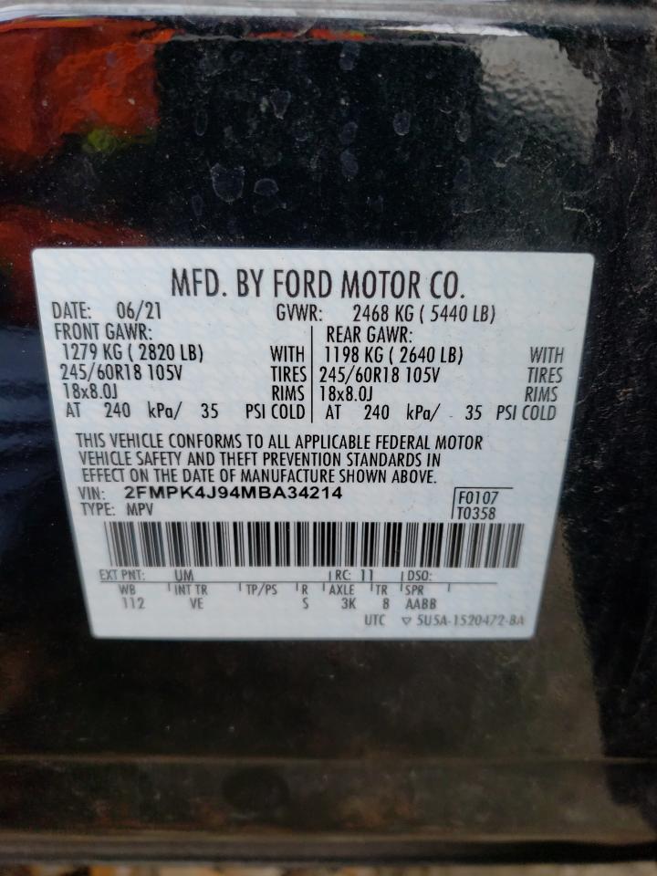 2021 Ford Edge Sel VIN: 2FMPK4J94MBA34214 Lot: 79030994