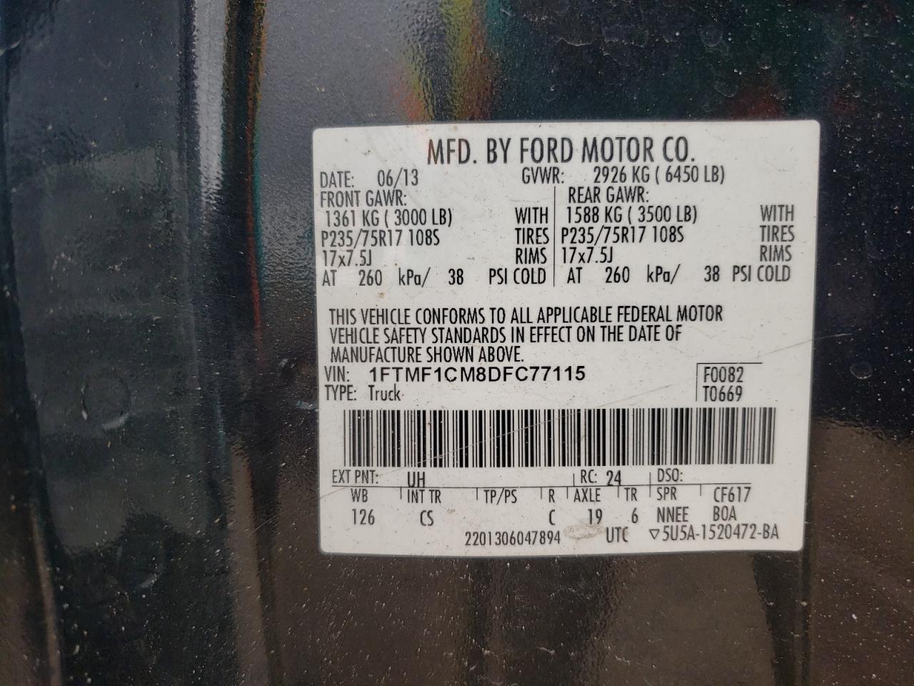 2013 Ford F150 VIN: 1FTMF1CM8DFC77115 Lot: 79732144