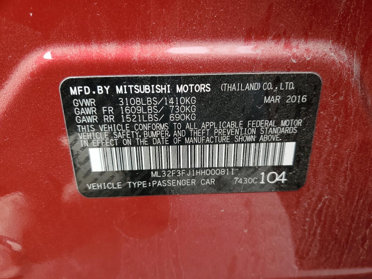 VIN ML32F3FJ1HH000811 2017 MITSUBISHI MIRAGE no.12