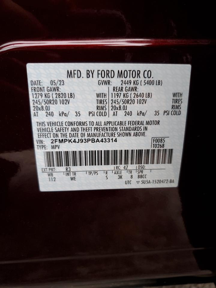 2023 Ford Edge Sel VIN: 2FMPK4J93PBA43314 Lot: 80842644