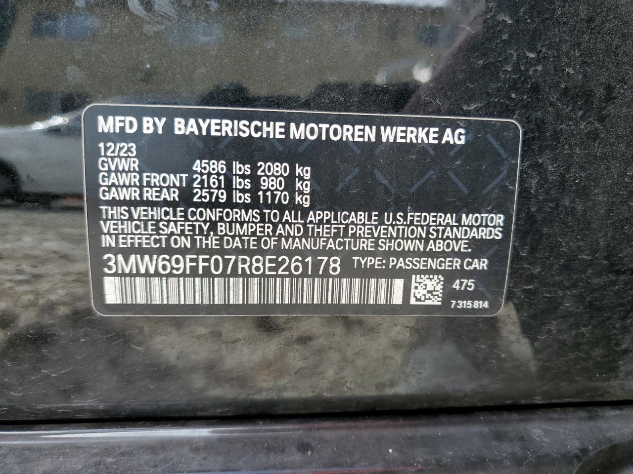 2024 BMW 330I VIN: 3MW69FF07R8E26178 Lot: 79245284