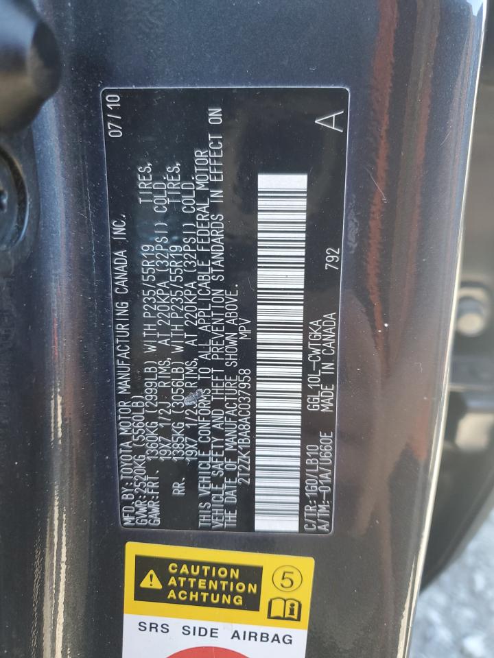 2010 Lexus Rx 350 VIN: 2T2ZK1BA8AC037958 Lot: 80186974