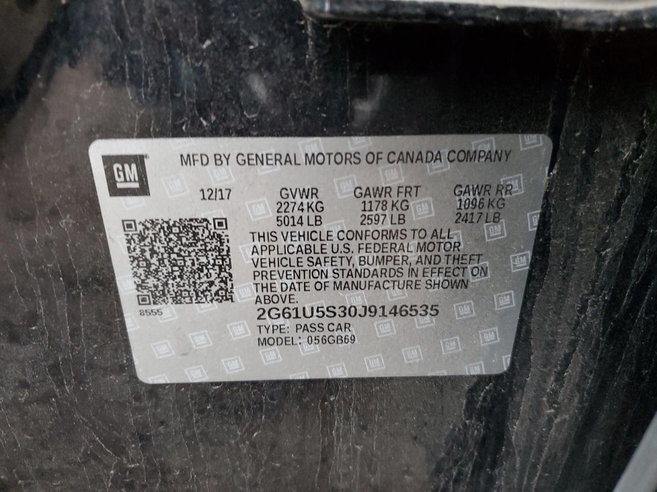 2018 Cadillac Xts VIN: 2G61U5S30J9146535 Lot: 82227944