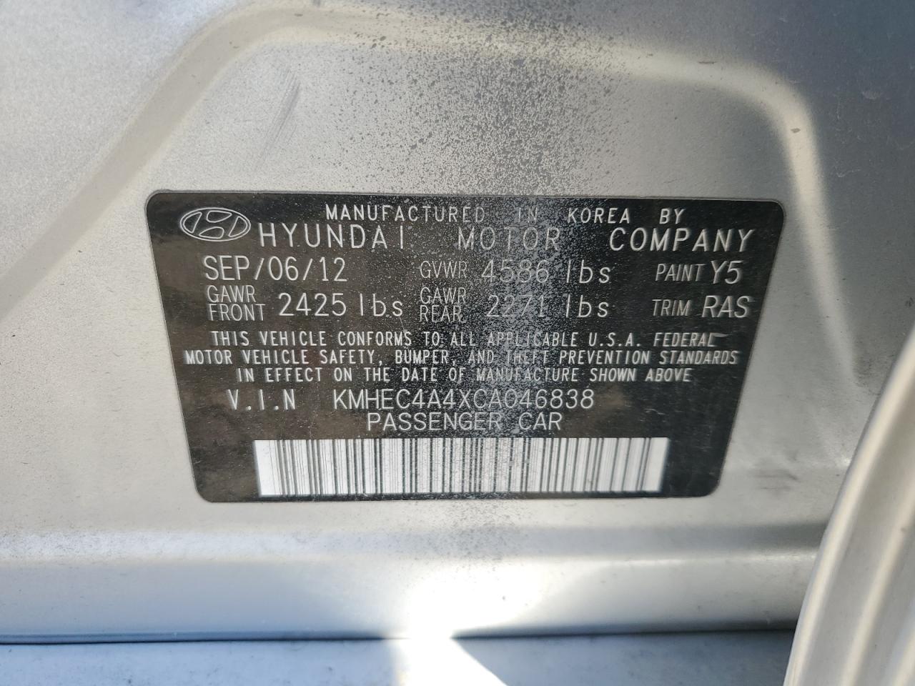 2012 Hyundai Sonata Hybrid VIN: KMHEC4A4XCA046838 Lot: 79303034