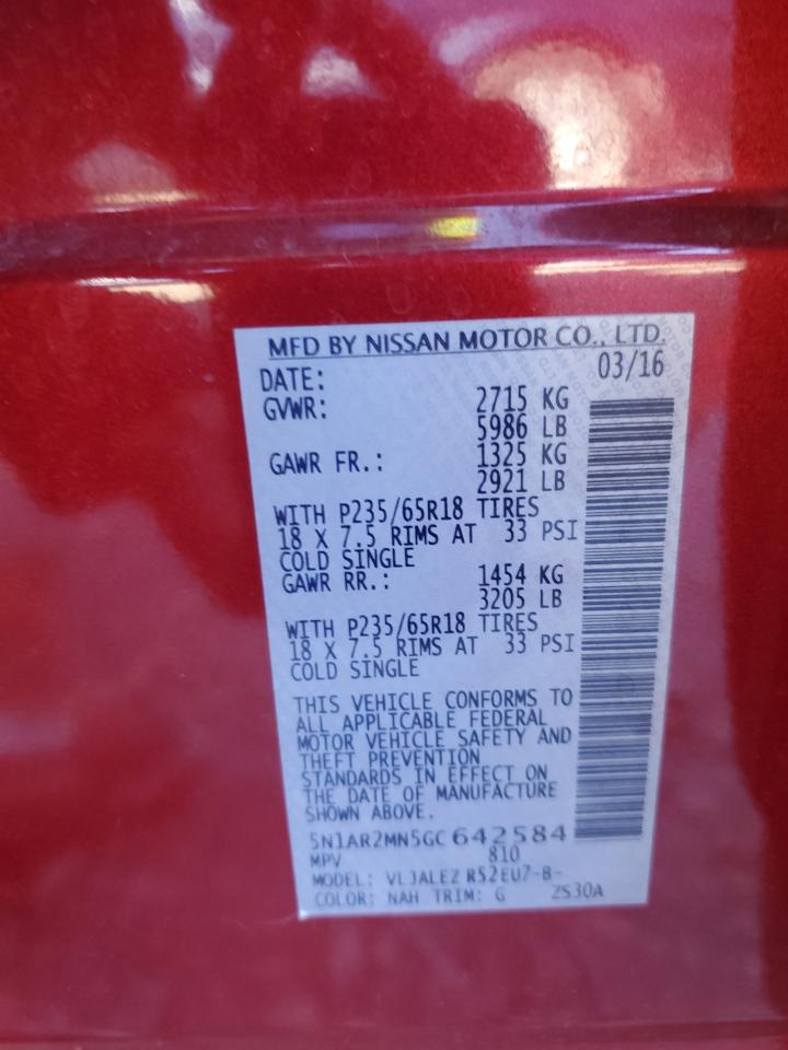 2016 Nissan Pathfinder S VIN: 5N1AR2MN5GC642584 Lot: 81409554