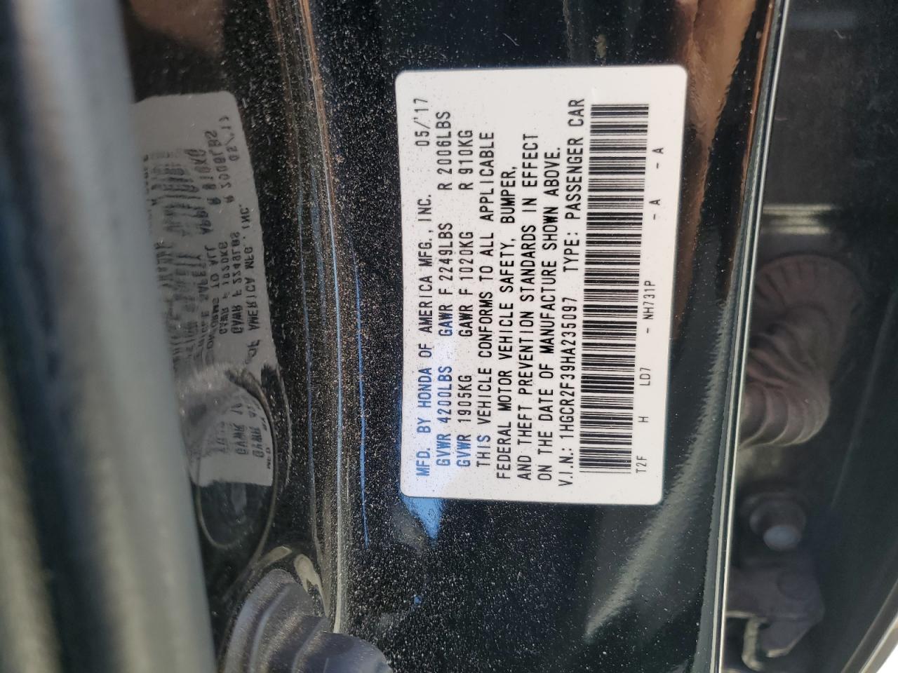 VIN 1HGCR2F39HA235097 2017 HONDA ACCORD no.12