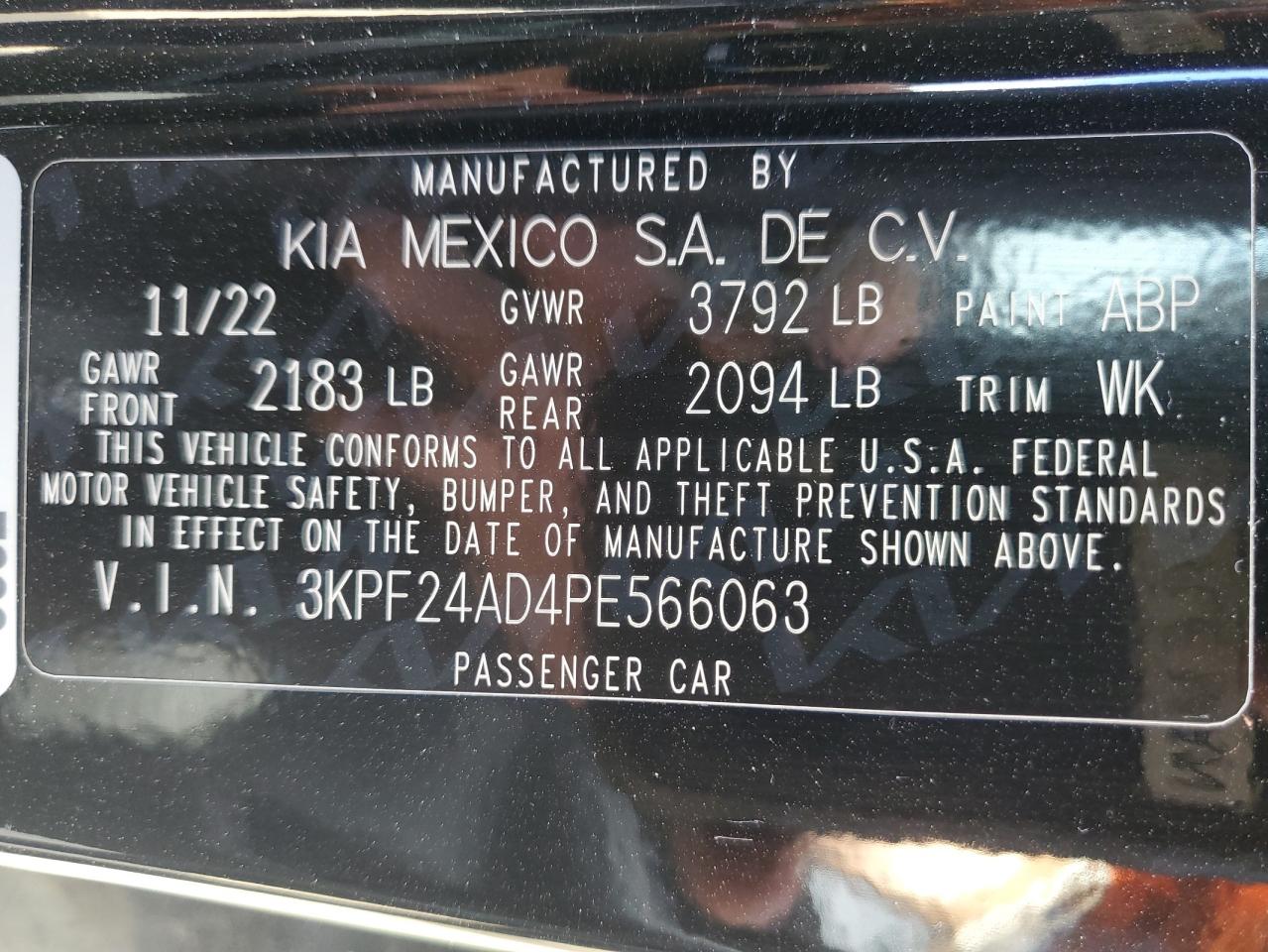 2023 Kia Forte Lx VIN: 3KPF24AD4PE566063 Lot: 80505544