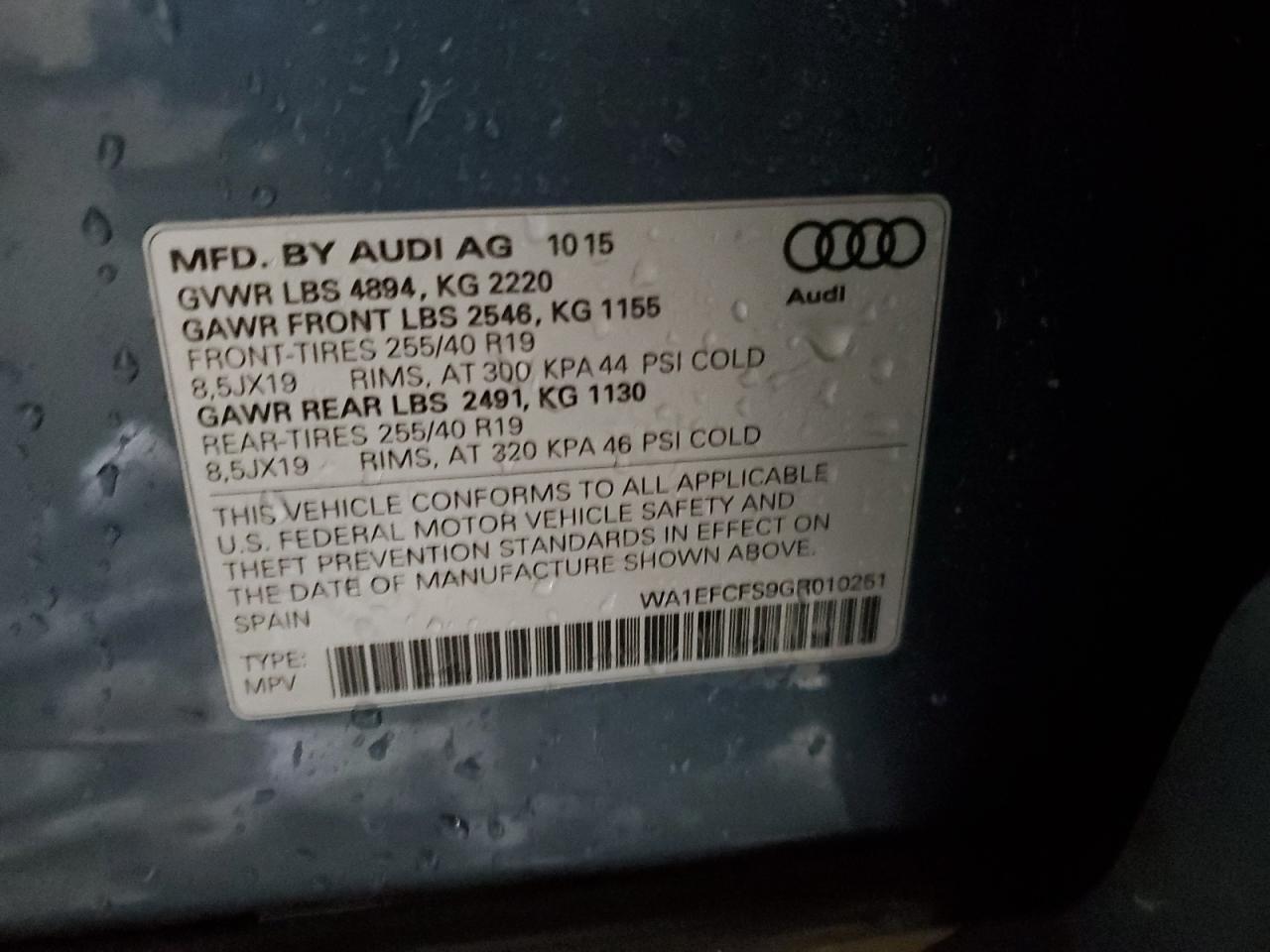 VIN WA1EFCFS9GR010251 2016 AUDI Q3 no.13