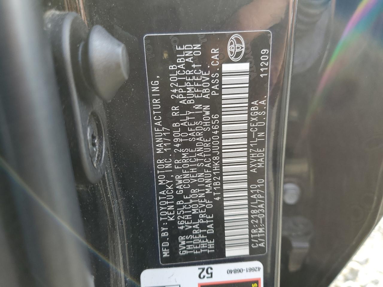 VIN 4T1B21HK8JU004656 2018 TOYOTA CAMRY no.13