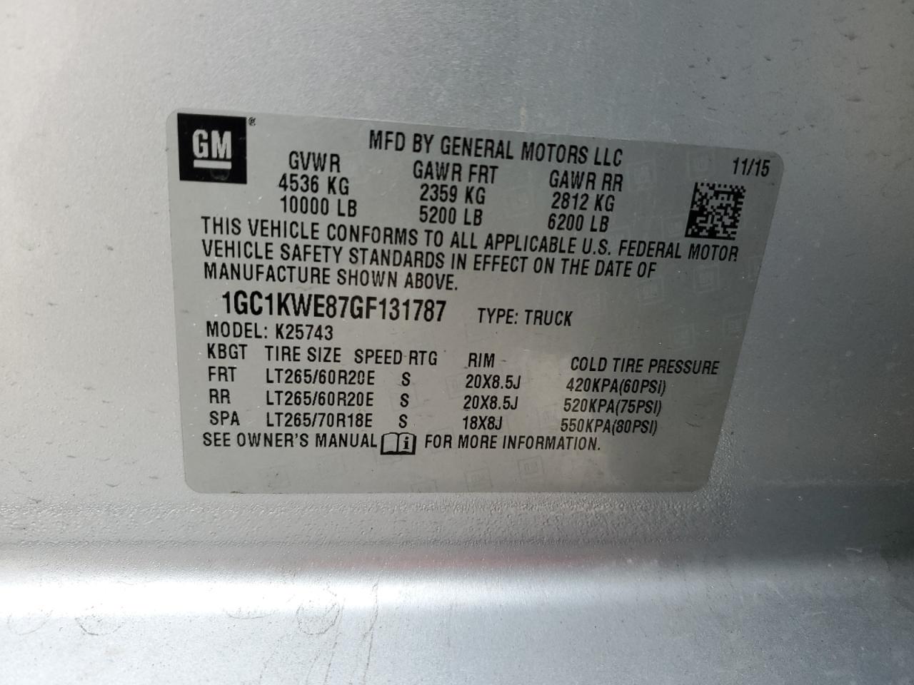 2016 Chevrolet Silverado K2500 Heavy Duty Ltz VIN: 1GC1KWE87GF131787 Lot: 82561434