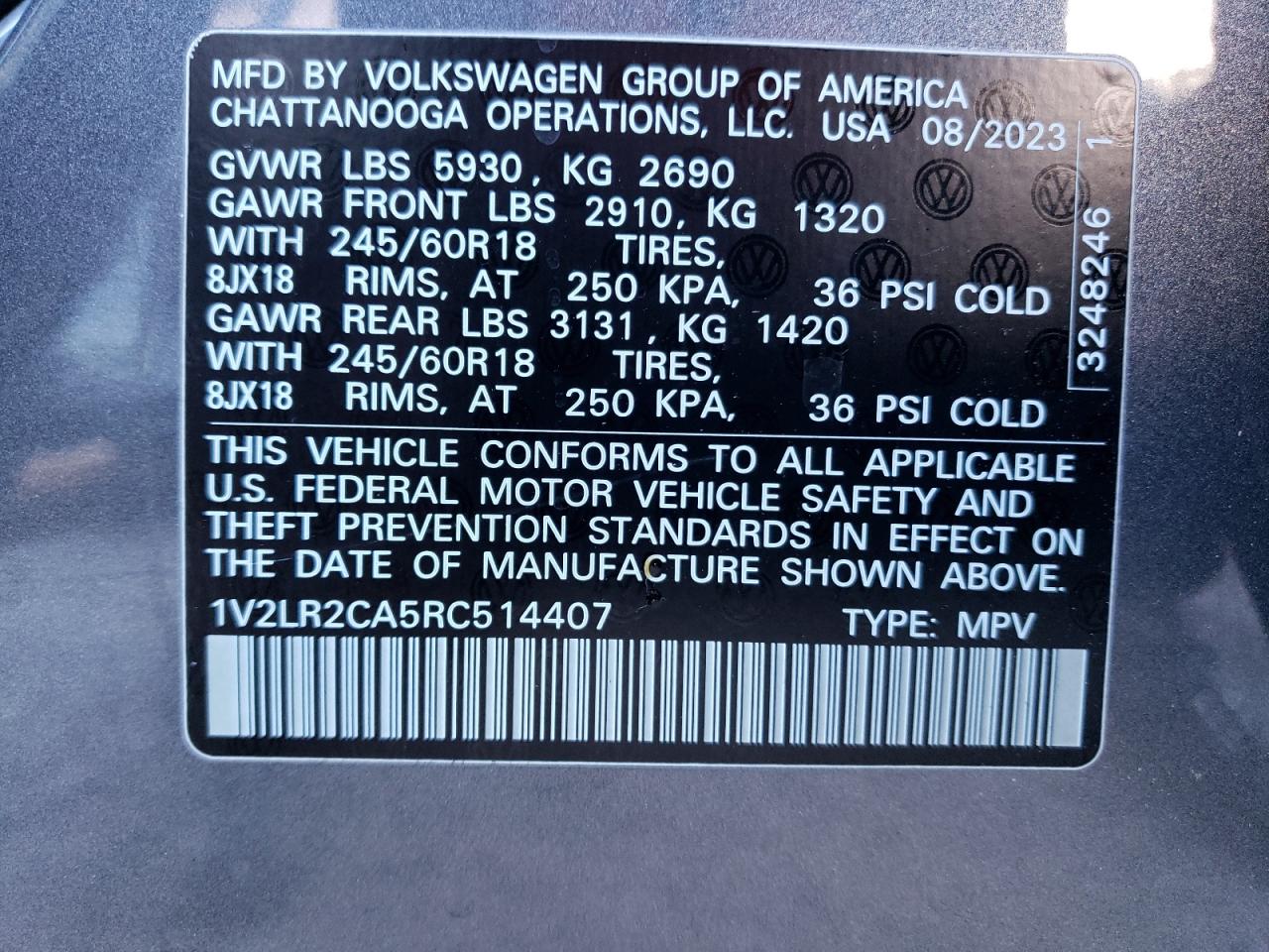 VIN 1V2LR2CA5RC514407 2024 VOLKSWAGEN ATLAS no.14