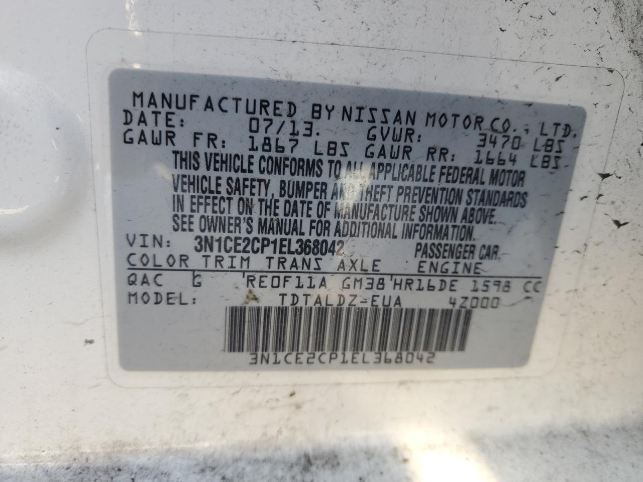 VIN 3N1CE2CP1EL368042 2014 NISSAN VERSA no.12