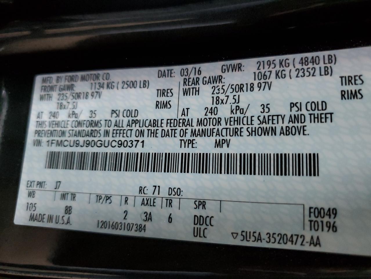 1FMCU9J90GUC90371 2016 Ford Escape Titanium