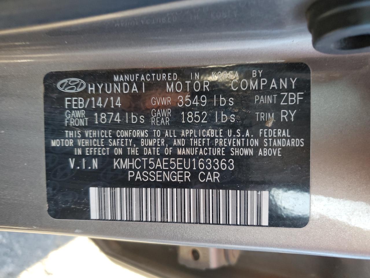 2014 Hyundai Accent Gls VIN: KMHCT5AE5EU163363 Lot: 78145184