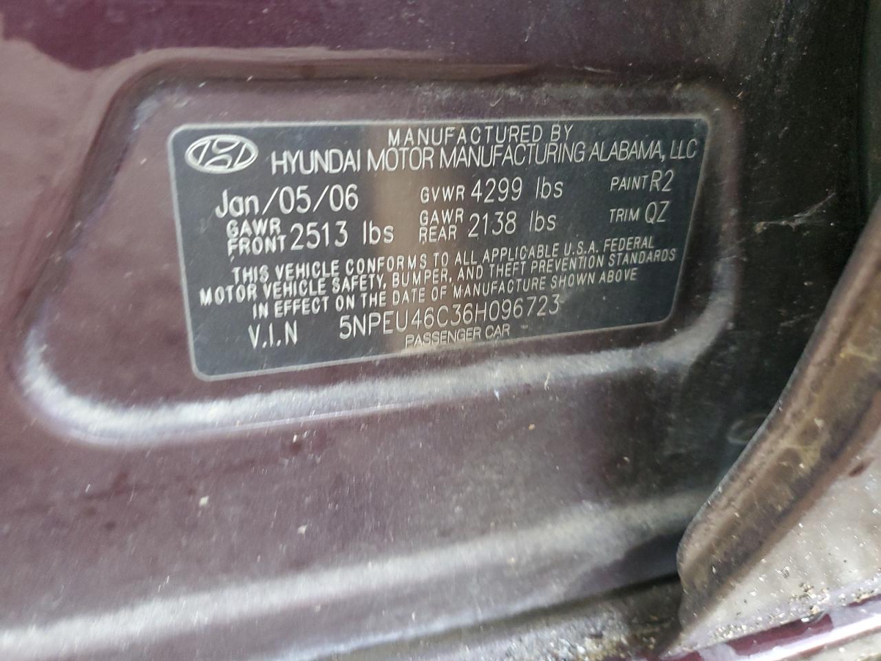 2006 Hyundai Sonata Gls VIN: 5NPEU46C36H096723 Lot: 78806004