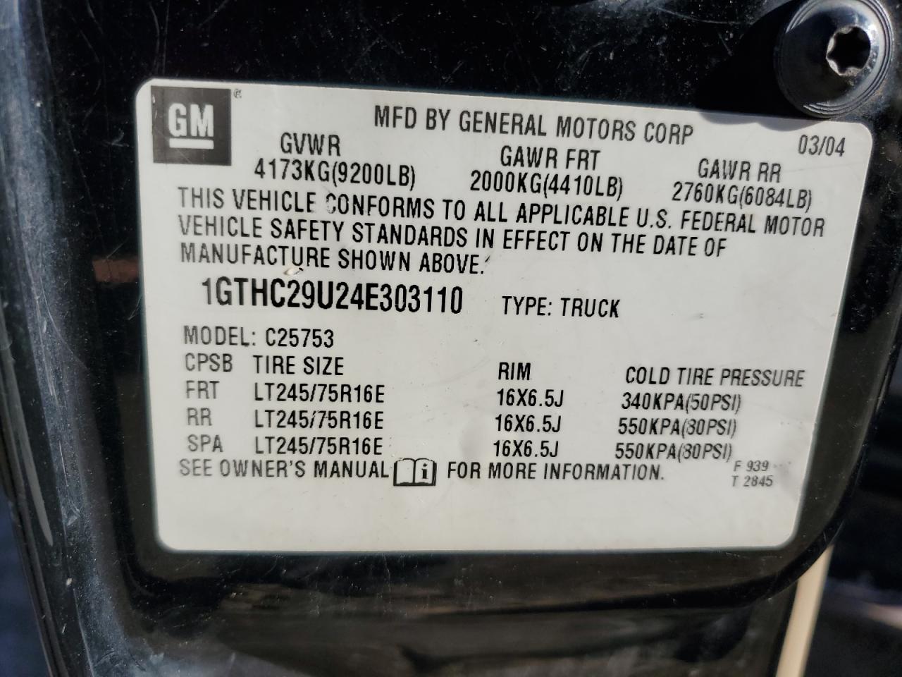 2004 GMC Sierra C2500 Heavy Duty VIN: 1GTHC29U24E303110 Lot: 80571114