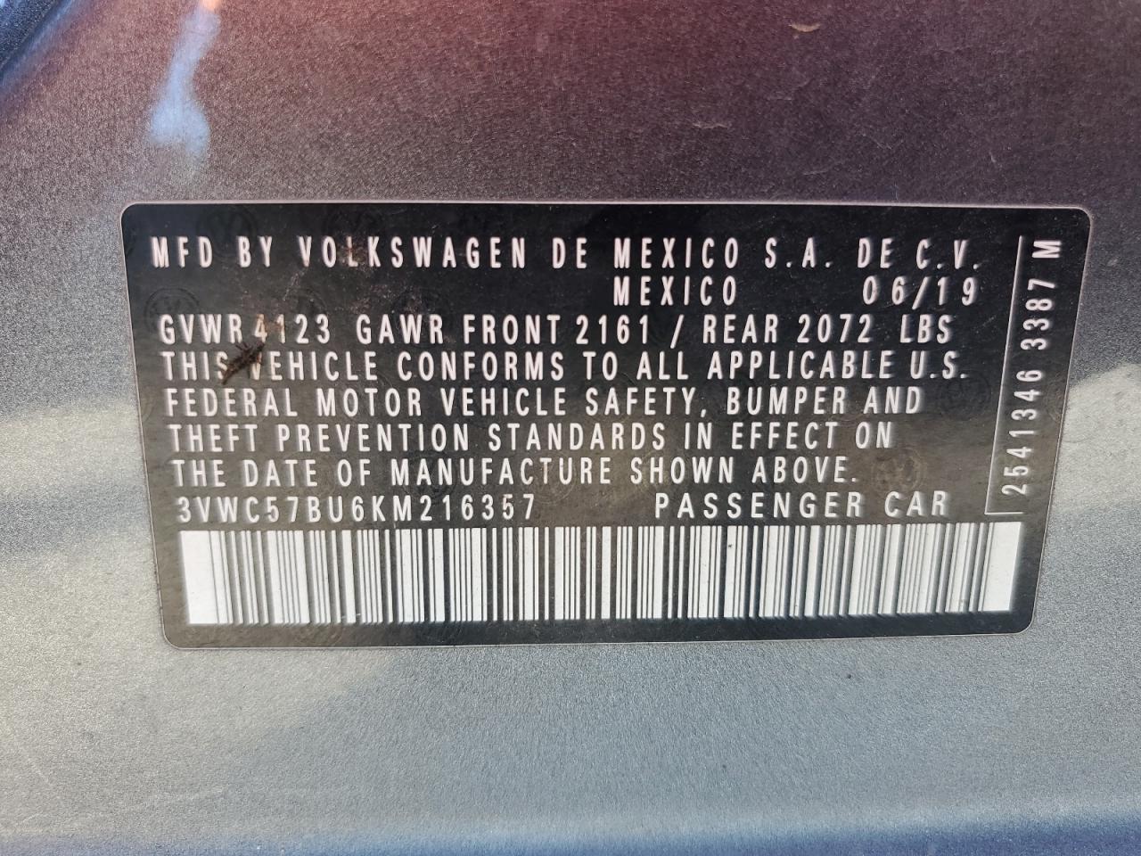 VIN 3VWC57BU6KM216357 2019 VOLKSWAGEN JETTA no.12