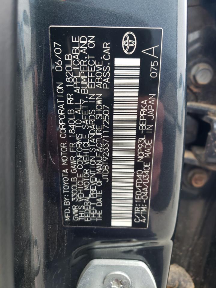 2007 Toyota Yaris VIN: JTDBT923371172507 Lot: 82767894